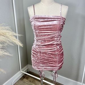 Rose Velvet Front Shirring Tie Mini Dress